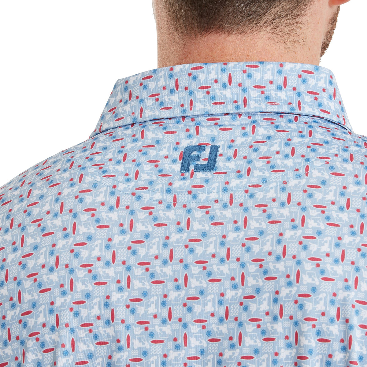 FootJoy Surfs Up Print Lisle White / Chambray / Nantucket Red / Coastal Blue
