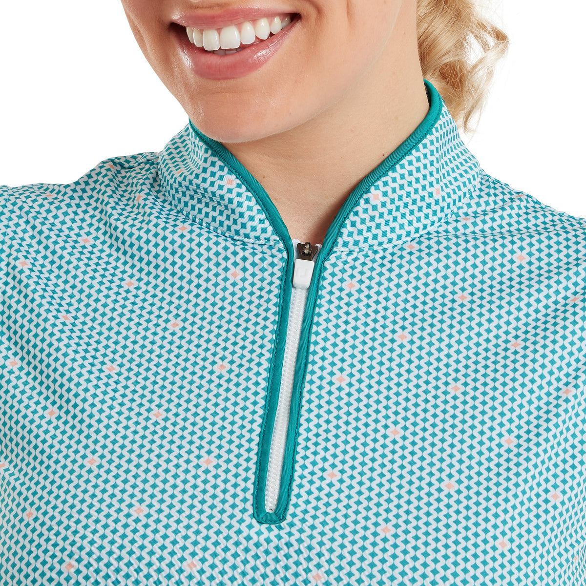 FootJoy Zip Front Tank Printed Tile Blue / White / Peach - Dames