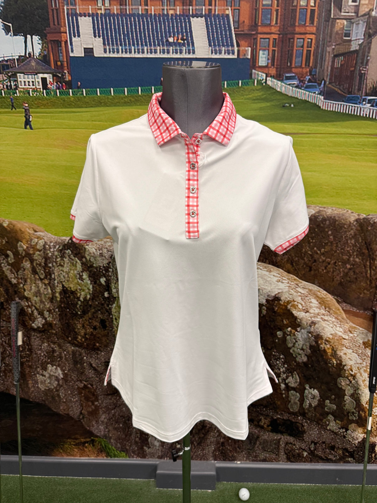 FootJoy Gingham Trim Polo White - Dames voorkant