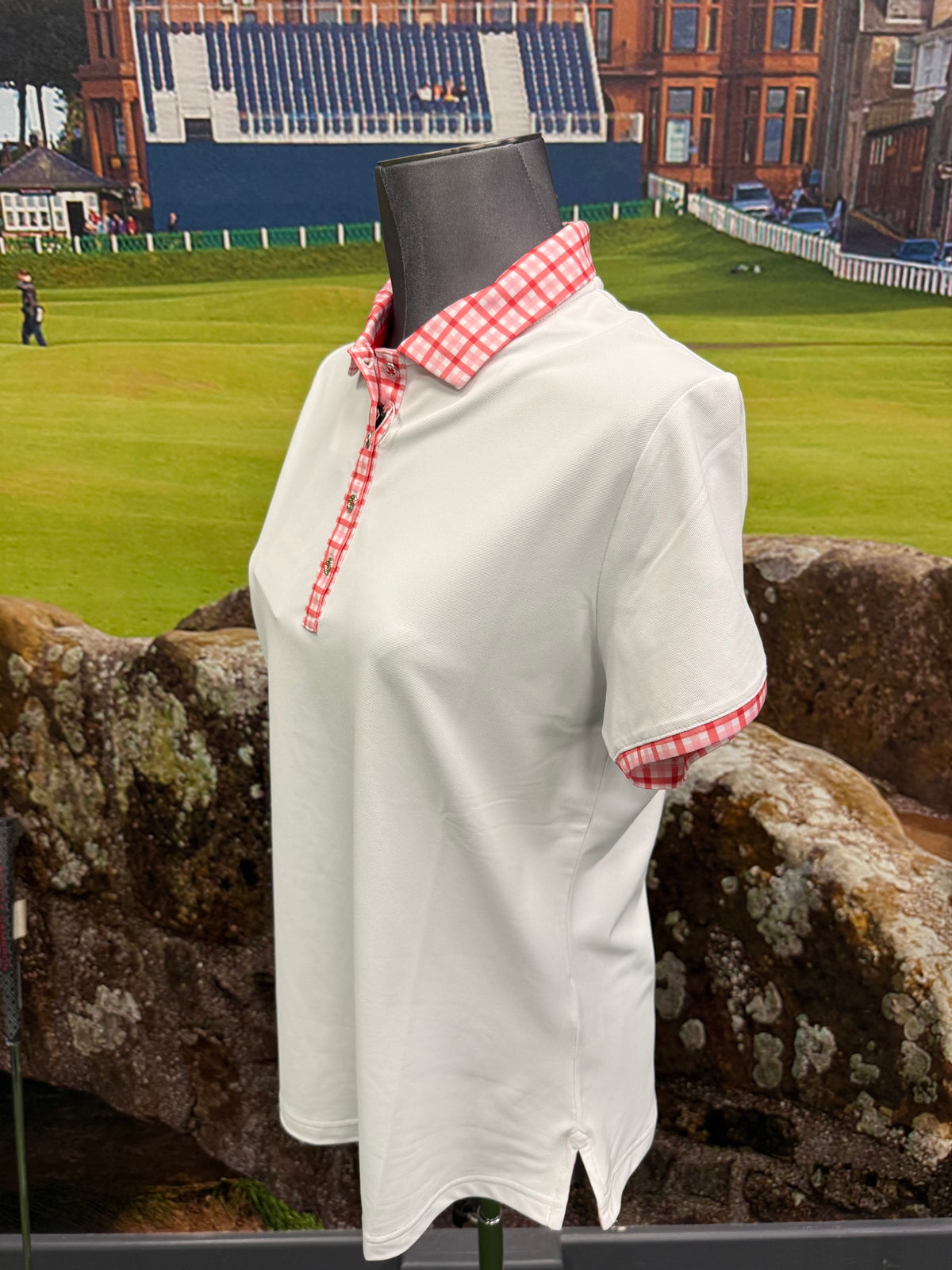 FootJoy Gingham Trim Polo White - Dames detail