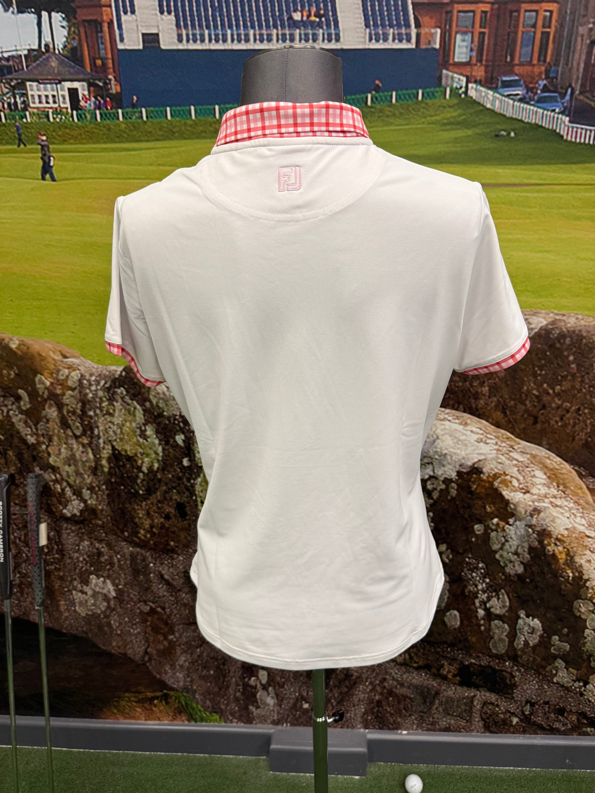 FootJoy Gingham Trim Polo White - Dames zijkant