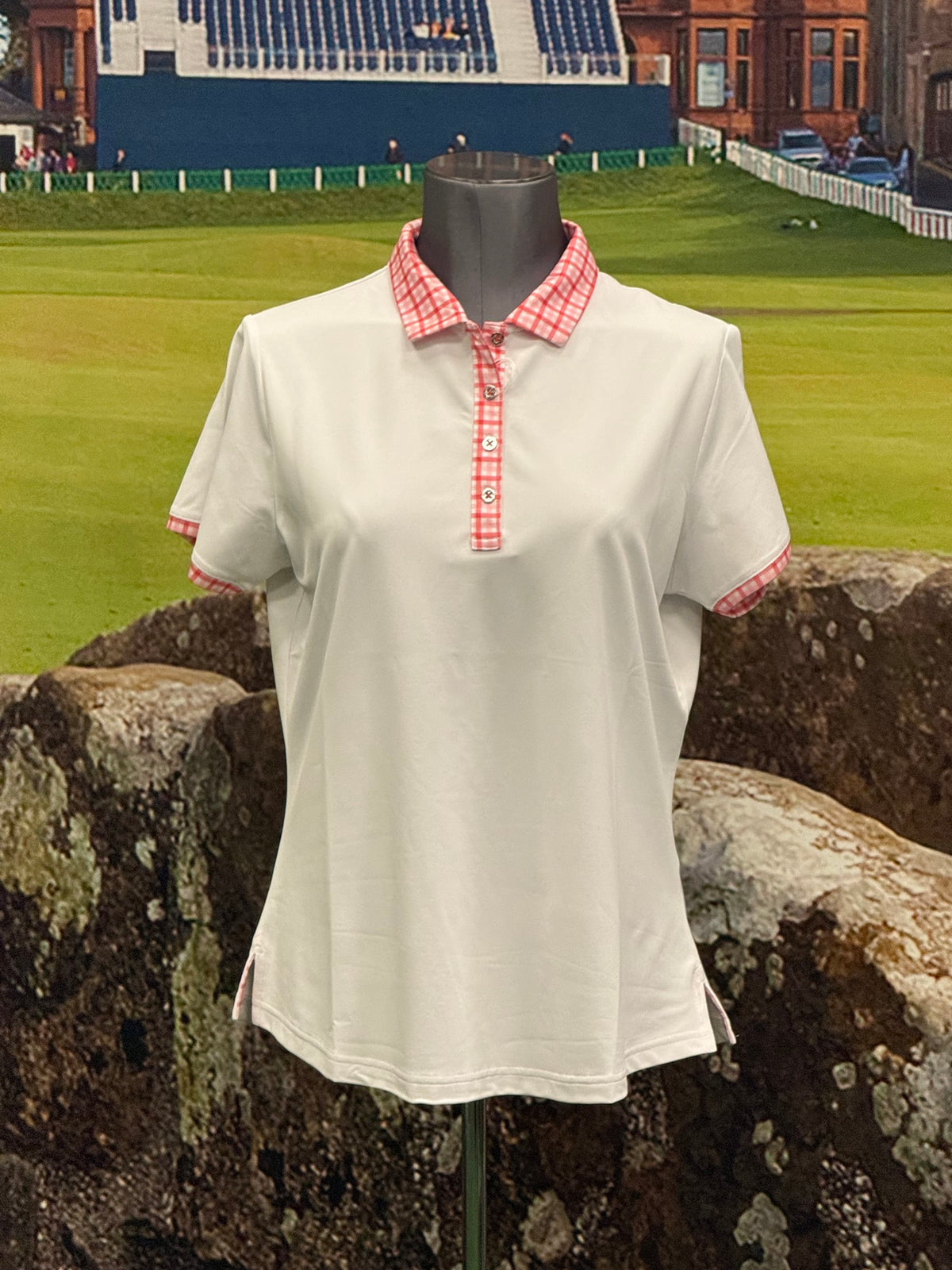 FootJoy Gingham Trim Polo White - Dames achterkant