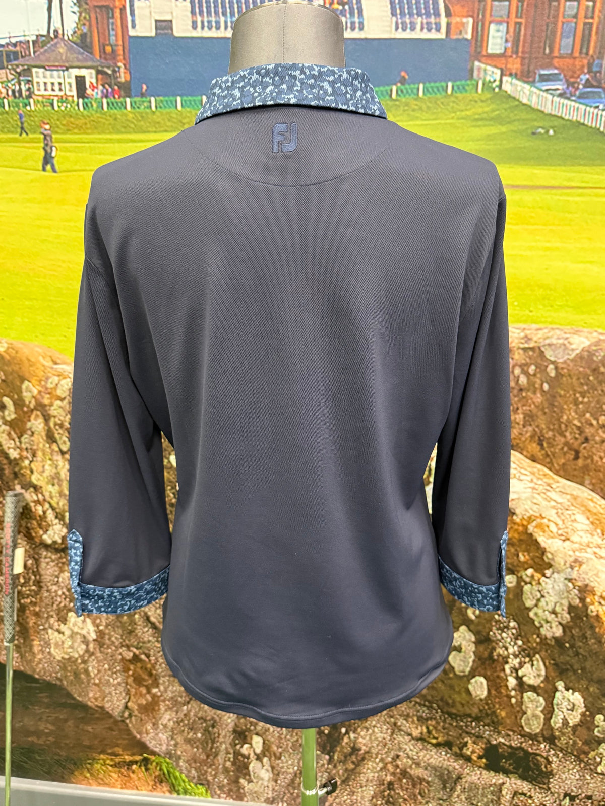 FootJoy 3/4 Sleeve Pique Print Polo Navy - achterkant