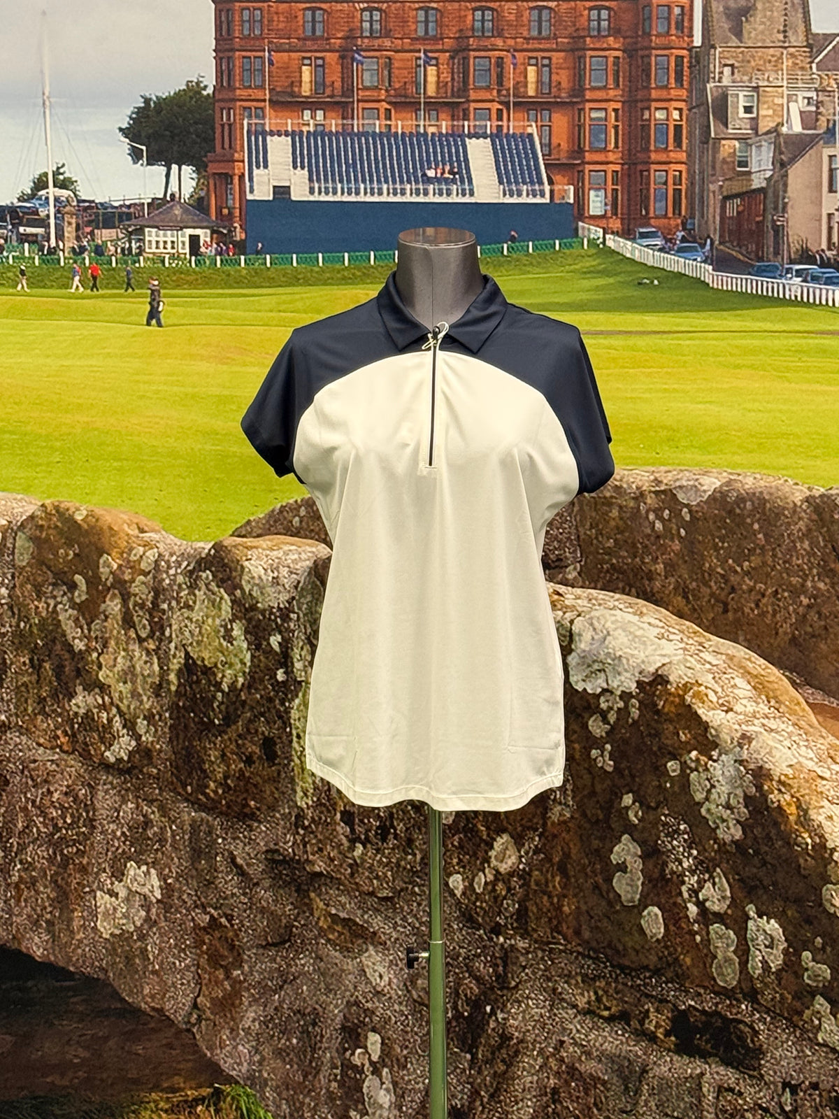 Dames - Cap Sleeve - Colour Block Lisle Polo Shirt - Navy/White