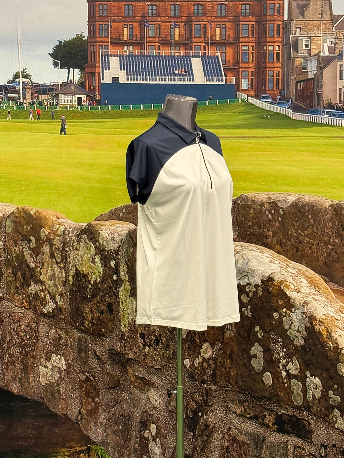 Dames - Cap Sleeve - Colour Block Lisle Polo Shirt - Navy/White