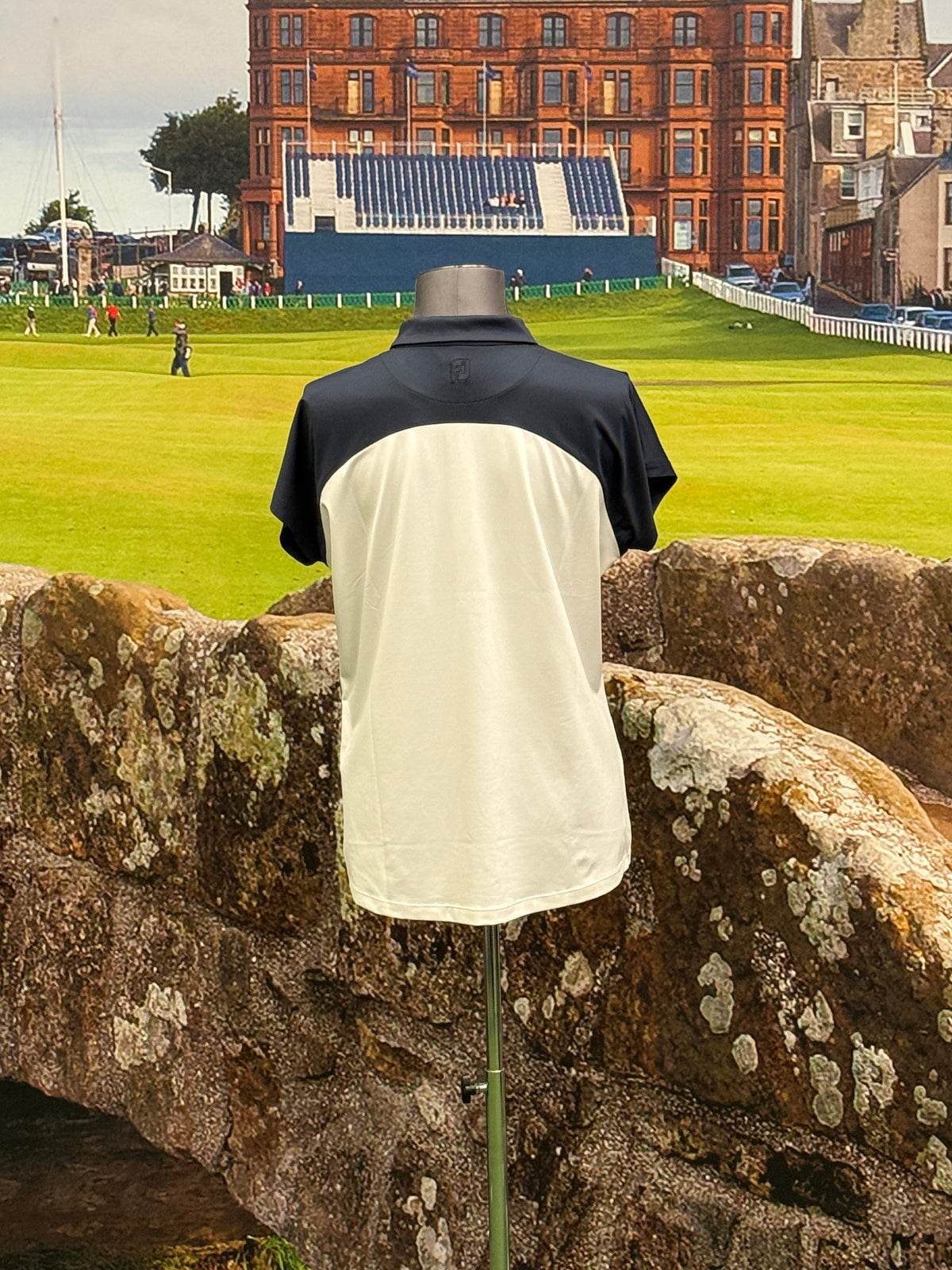 Dames - Cap Sleeve - Colour Block Lisle Polo Shirt - Navy/White