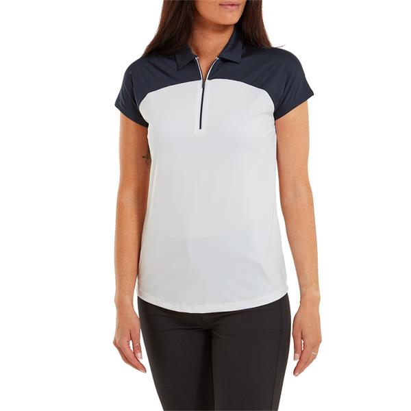Dames - Cap Sleeve - Colour Block Lisle Polo Shirt - Navy/White