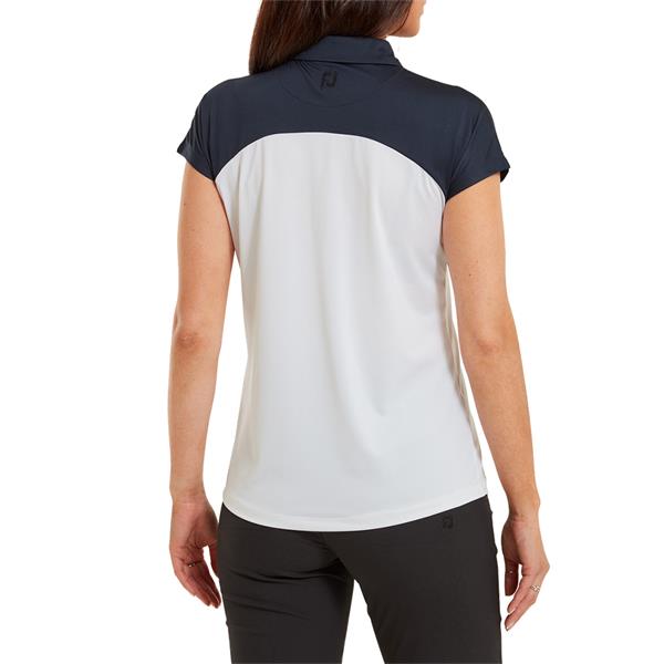 Dames - Cap Sleeve - Colour Block Lisle Polo Shirt - Navy/White
