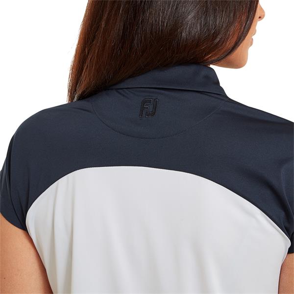 Dames - Cap Sleeve - Colour Block Lisle Polo Shirt - Navy/White