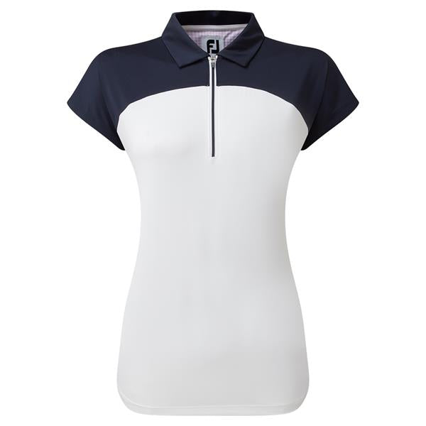 Dames - Cap Sleeve - Colour Block Lisle Polo Shirt - Navy/White